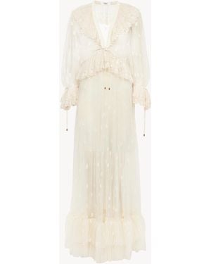 Chloé Abito Lungo Arricciato Con Scollo A V - Neutro