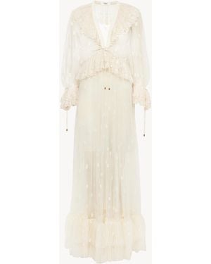 Chloé Gathered V-Neck Long Dress - Natural