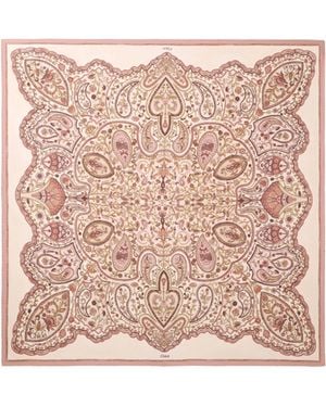 Chloé Foulard carré Chloé Paisley en twill de soie - Rose