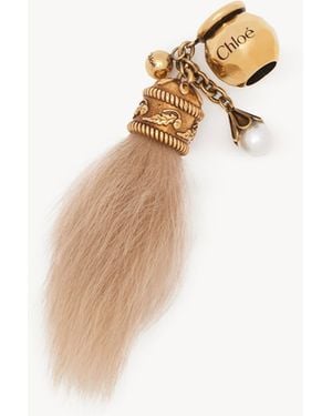 Chloé Charm Sphere Shearling Tail Dice Para Bracelet Bag De Latón - Blanco