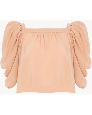 Chloé Puff-Sleeve Pleated Top - Pink