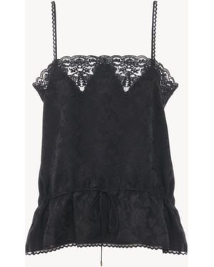 Chloé Camisola Con Cordón De Jacquard De Seda Y Encaje Negro 100% Seda