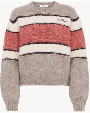 Chloé Jersey Amplio Con Logotipo De Punto De Lana Y Alpaca - Blanco
