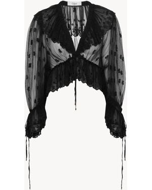 Chloé V-neck Ruffle Top In Embroidered Lace - Black