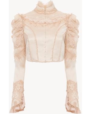 Chloé Lace-Detailed Silk-Satin Cropped Jacket - Natural