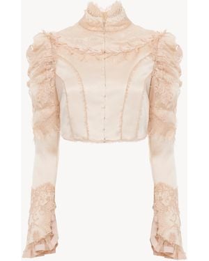 Chloé Lace-Detailed Silk-Satin Cropped Jacket - Natural