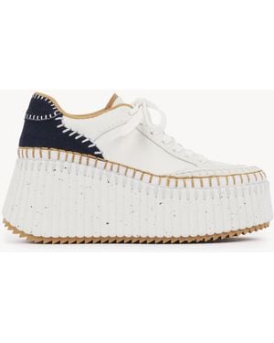 Chloé Sneakers Con Zeppa Nama Blu Taglia 100% Pelle Di Bovino - Bianco