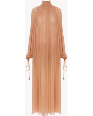 Chloé Mock-Neck Gathered Long Dress - Brown