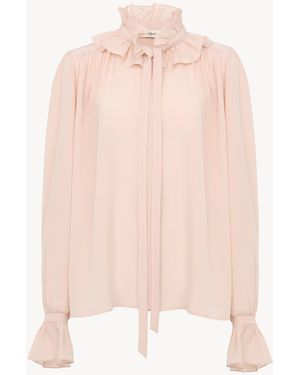 Chloé Tie-Front Ruffled Blouse - Pink