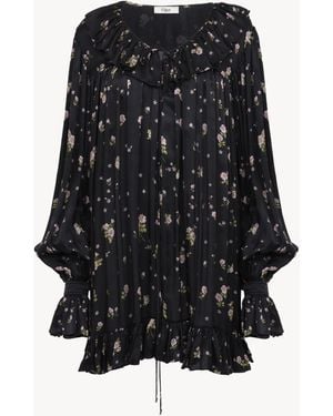 Chloé Gathered Long-Sleeve Mini Dress - Zwart