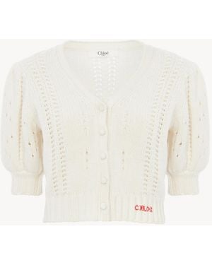 Chloé Strickjacke Aus Woll-Kaschmirstrick Mit Puffärmeln - Weiß
