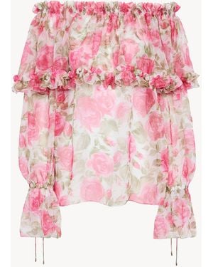 Chloé Off-The-Shoulder Puff-Sleeve Top - Pink