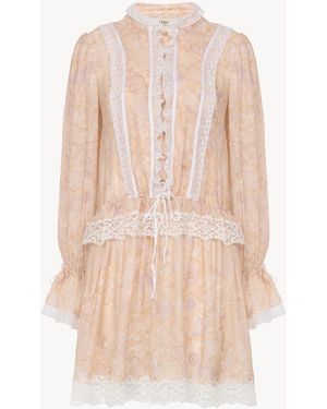 Chloé Puff-Sleeve Mini Dress - Pink