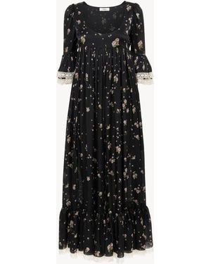 Chloé Scoop-neck Midi Dress In Silk Charmeuse & Lace - Black