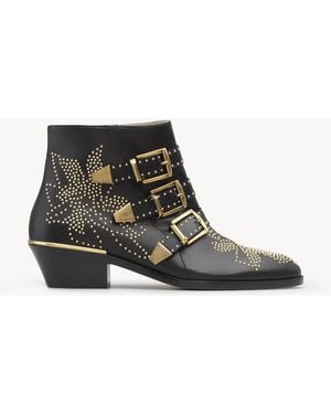 Chloé Boots Susanna Nappa Leather Black Rivets Gold