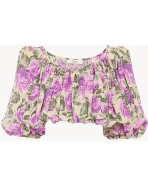 Chloé Puff-Sleeve Cropped Top - Pink