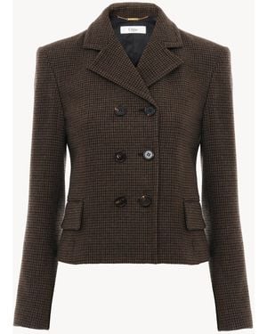 Chloé Wool Houndstooth Blazer - Black