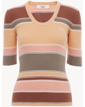 Chloé Elbow-Sleeve Fitted Logo Top - Pink