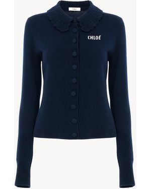 Chloé Fitted Logo Cardigan - Blue
