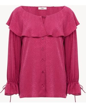 Chloé Round-Neck Ruffle Blouse - Pink