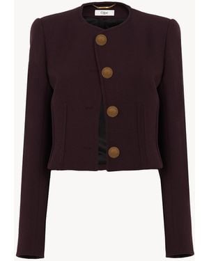Chloé Chaqueta Cropped Sin Cuello De Crepé De Lana - Morado