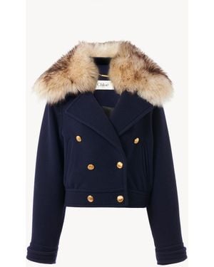 Chloé Short Boxy Double-Breasted Coat - Blue