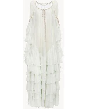 Chloé Oversized Long Ruffled Dress - White