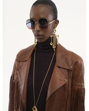 Chloé Belted Fringed Jacket In Leather - Brown