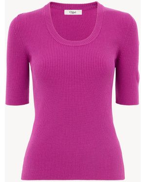 Chloé Jersey De Manga Corta De Punto De Lana - Morado