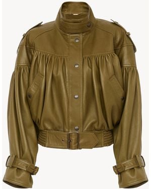 Chloé Chaqueta Cropped De Cuello Alto De Cuero - Verde