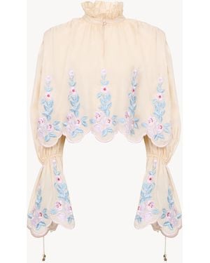 Chloé High-Neck Puff-Sleeve Top - White