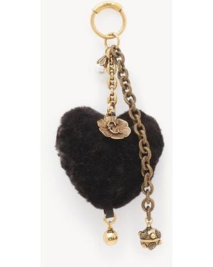 Chloé Symbols Heart Shearling Bag Charm - Black