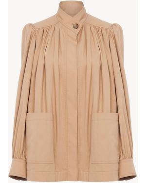 Chloé High-neck Gathered Jacket In Cotton Gabardine - Natural