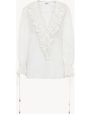 Chloé Puff-Sleeve V-Neck Top - White