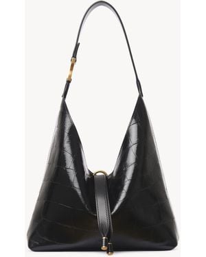 Chloé Bolso Hobo Marcie Pequeño De Cuero Con Efecto Cocodrilo Negro 100% Piel De Ternera