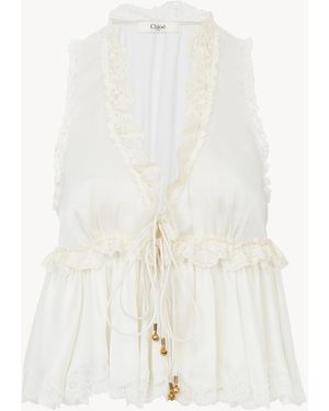 Chloé Top Senza Maniche Con Nastri Sul Davanti - Bianco