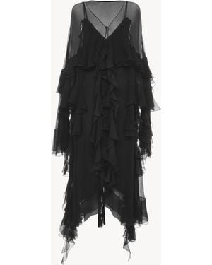 Chloé Long Ruffled Dress In Silk Mousseline - Black