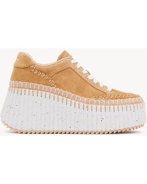Chloé Nama Wedge Trainer 100% Bovine Leather - Natural