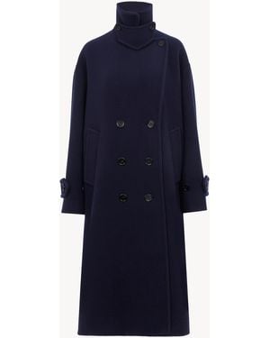 Chloé Abrigo Largo Oversize De Doble Botonadura De Lana - Azul