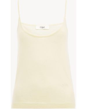 Chloé Top De Tirantes Finos De Punto De Lana Superfina Golden Brass 100% Lana - Blanco