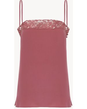 Chloé Camisola De Crepé De China Con Encaje Morado 100% Seda - Rosa