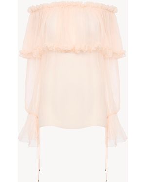 Chloé Off-The-Shoulder Puff-Sleeve Top - Pink