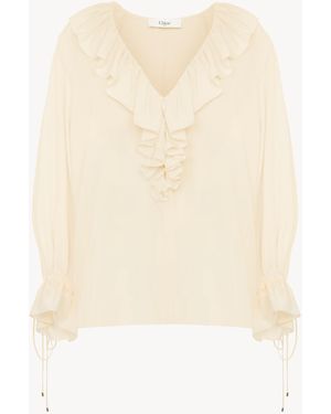 Chloé V-Neck Ruffle Top - Natural