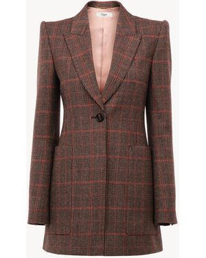 Chloé Long Checked-Wool Blazer - Brown