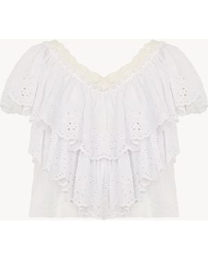 Chloé Cropped V-Neck Ruffle Top - White