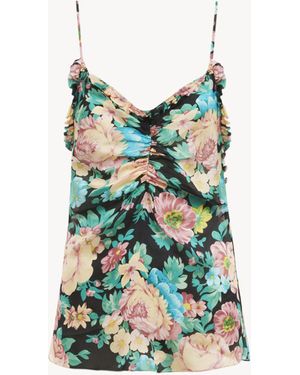 Chloé Top De Tirantes Fruncido De Seda Charmeuse Negro 100% Seda - Azul