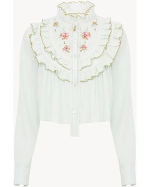 Chloé Cropped Ruffled Blouse - White