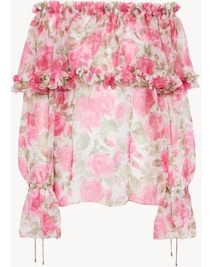 Chloé Off-The-Shoulder Puff-Sleeve Top - Pink