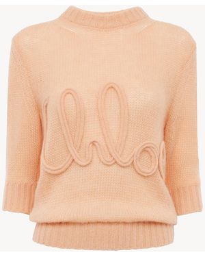 Chloé Elbow-Sleeve Logo Jumper - Natural