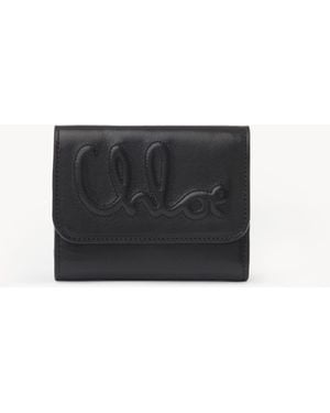 Chloé Monedero Tarjetero Pequeño C De Cuero Brillante Negro 100% Piel De Ternera - Blanco